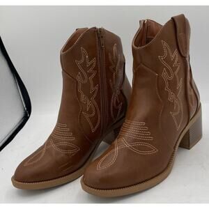 Pizz Annu Womens Leather Embroidered Zip Up Ankle Boots Brown Size 9